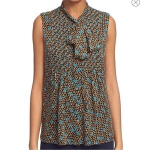 DIANE VON FURSTENBERG Aiden Silk Neck Tie Flowy Blouse Top Sz 2